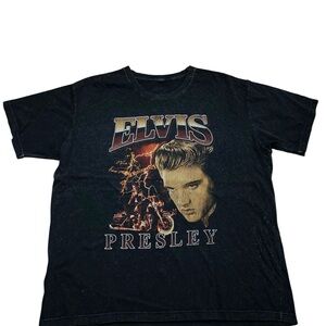 Men's Black Elvis Presley Graphic Tee - Classic Crew Neck